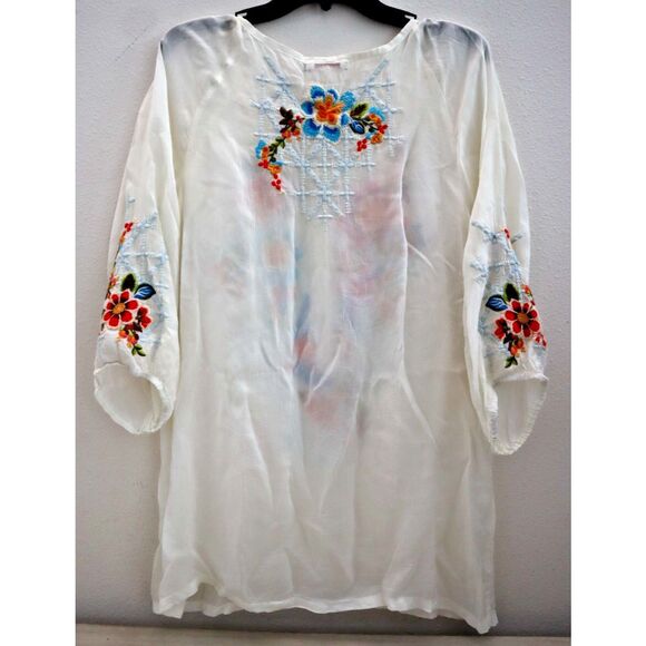 Johnny Was Women's Sz M White Floral Embroidered Tunic Blouse - Picture 2 of 11